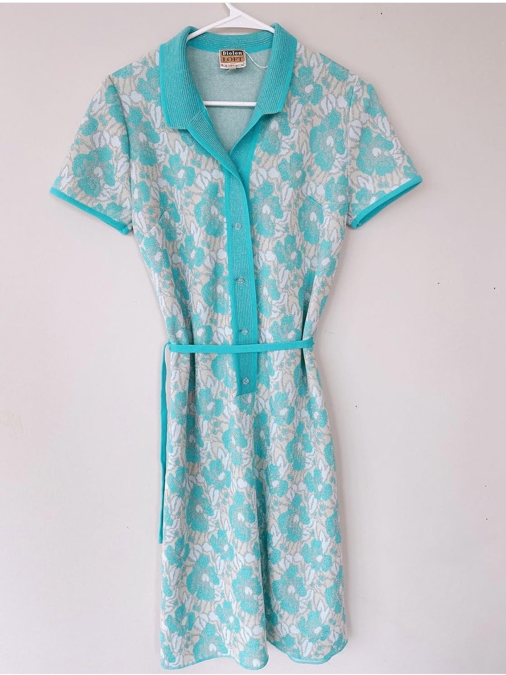 Vintage 1960s Retro Teal Floral Dress